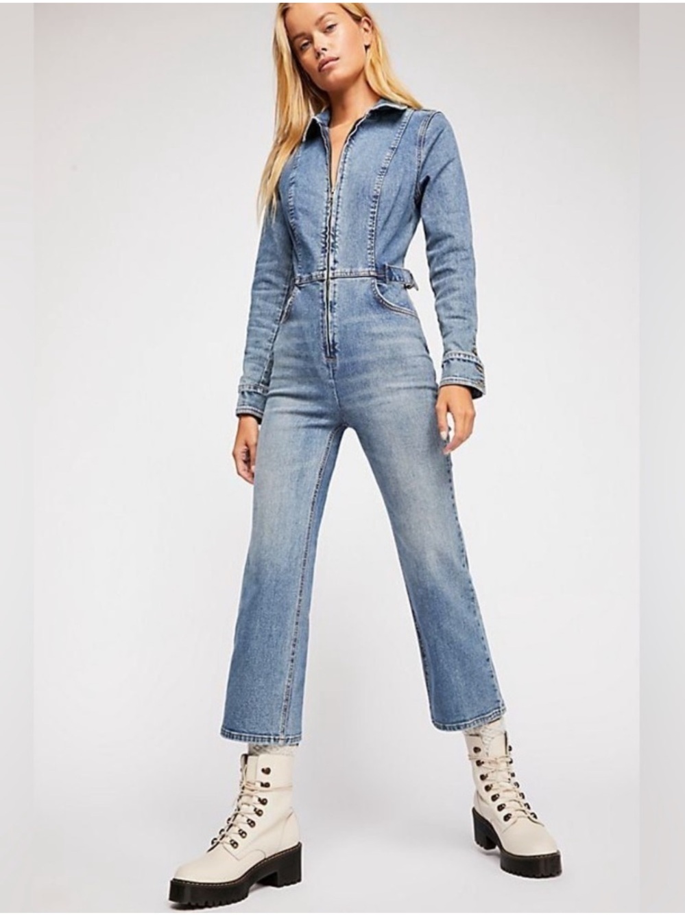 Free People Take Me Out Flare Denim Jumpsuit sz. 2